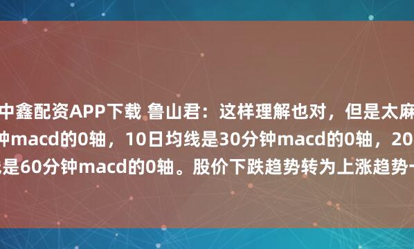 中鑫配资APP下载 鲁山君：这样理解也对，但是太麻烦！5日均线是15分钟macd的0轴，10日均线是30分钟macd的0轴，20日均线是60分钟macd的0轴。股价下跌趋势转为上涨趋势一定是依次上穿5日10日20日...